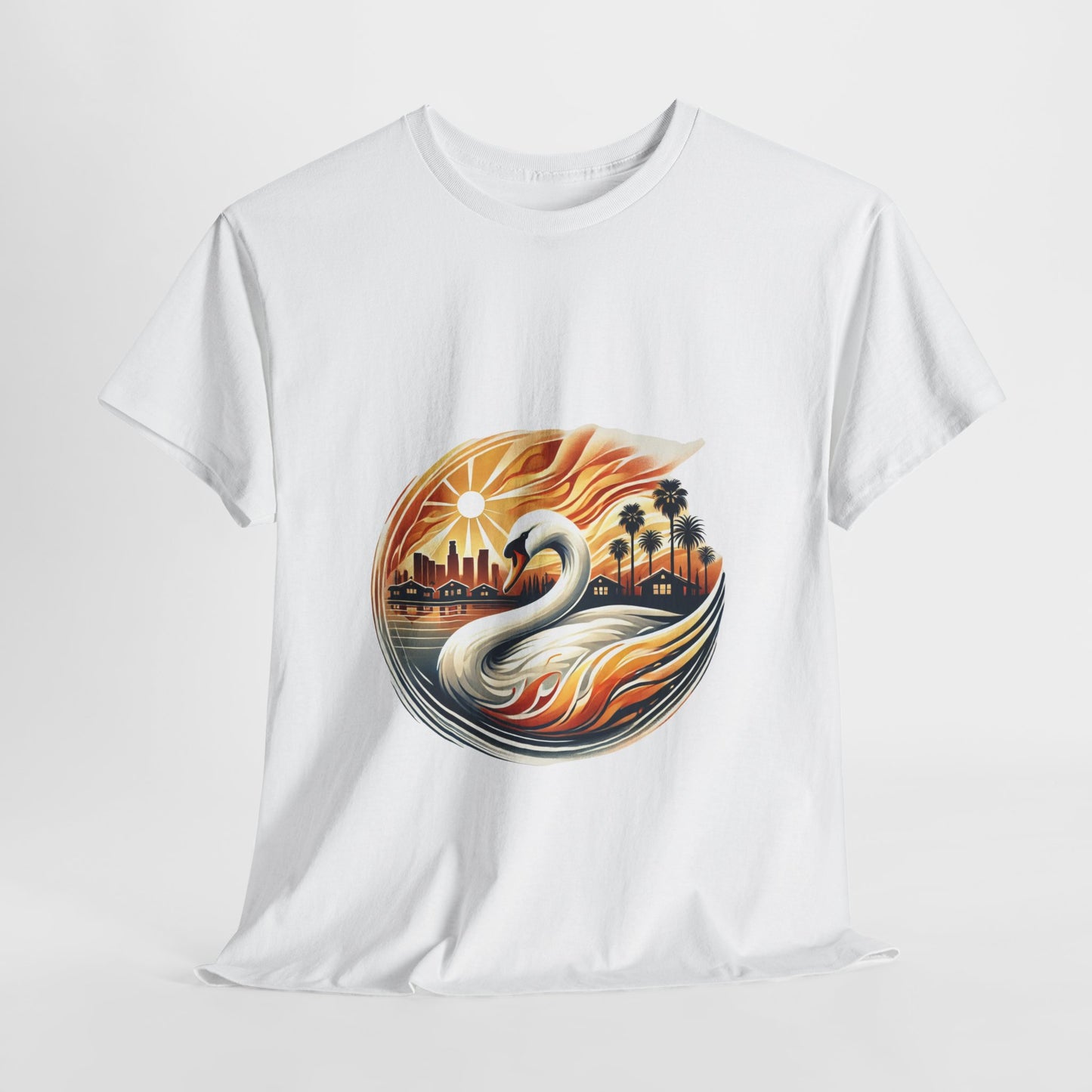 Hope Rises: Los Angeles Swan Tee - Unisex Heavy Cotton T-Shirt, Swan Graphic