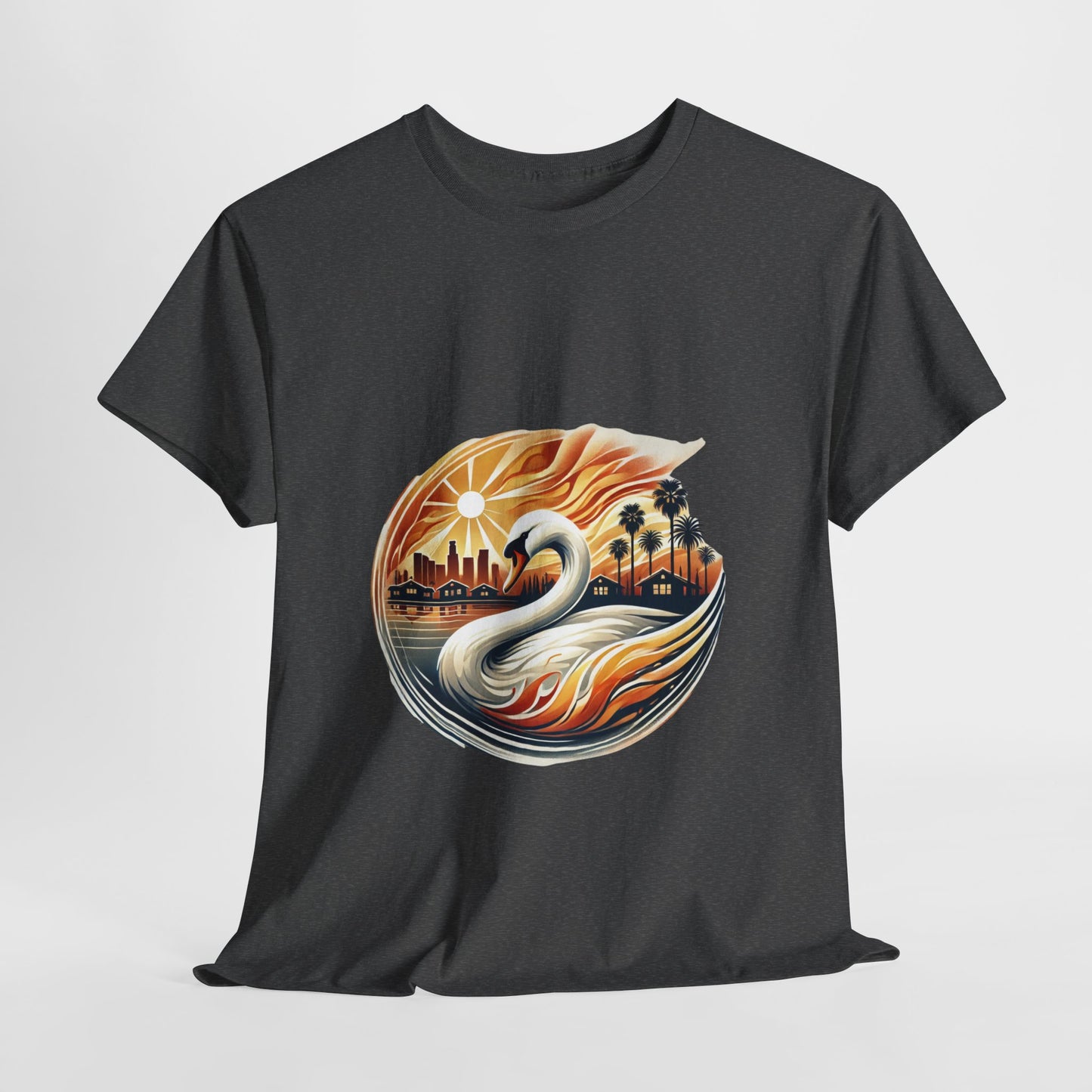 Hope Rises: Los Angeles Swan Tee - Unisex Heavy Cotton T-Shirt, Swan Graphic