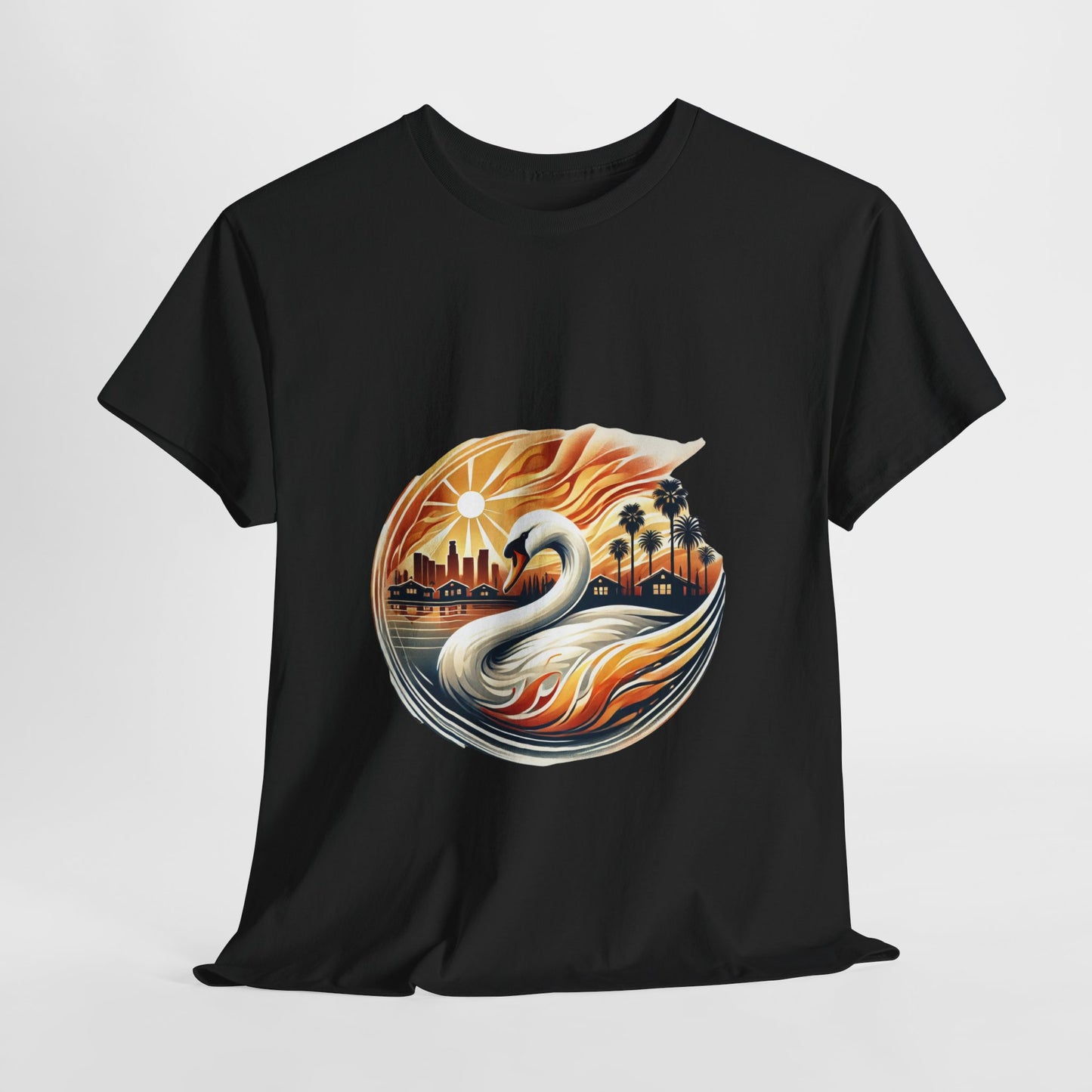 Hope Rises: Los Angeles Swan Tee - Unisex Heavy Cotton T-Shirt, Swan Graphic