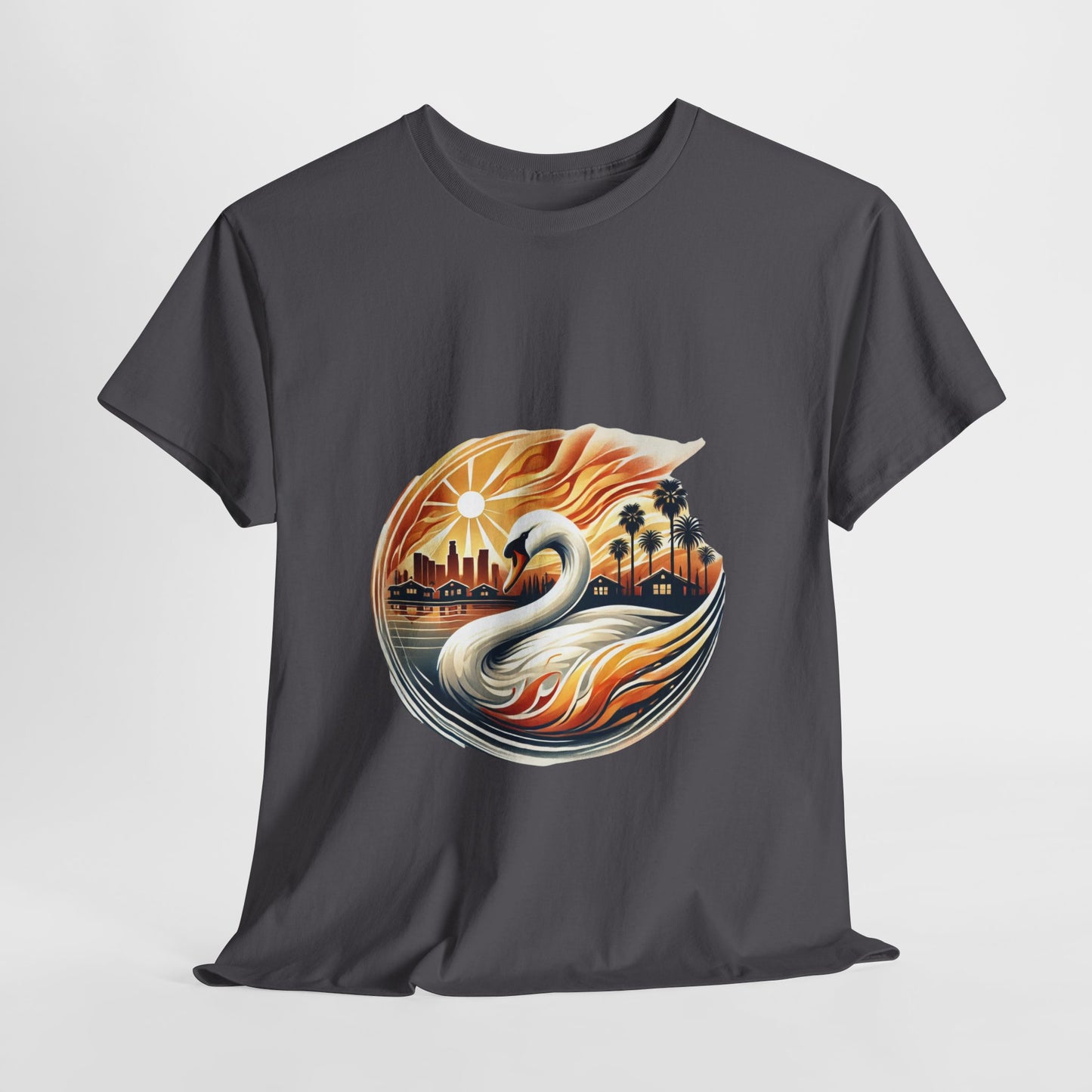 Hope Rises: Los Angeles Swan Tee - Unisex Heavy Cotton T-Shirt, Swan Graphic