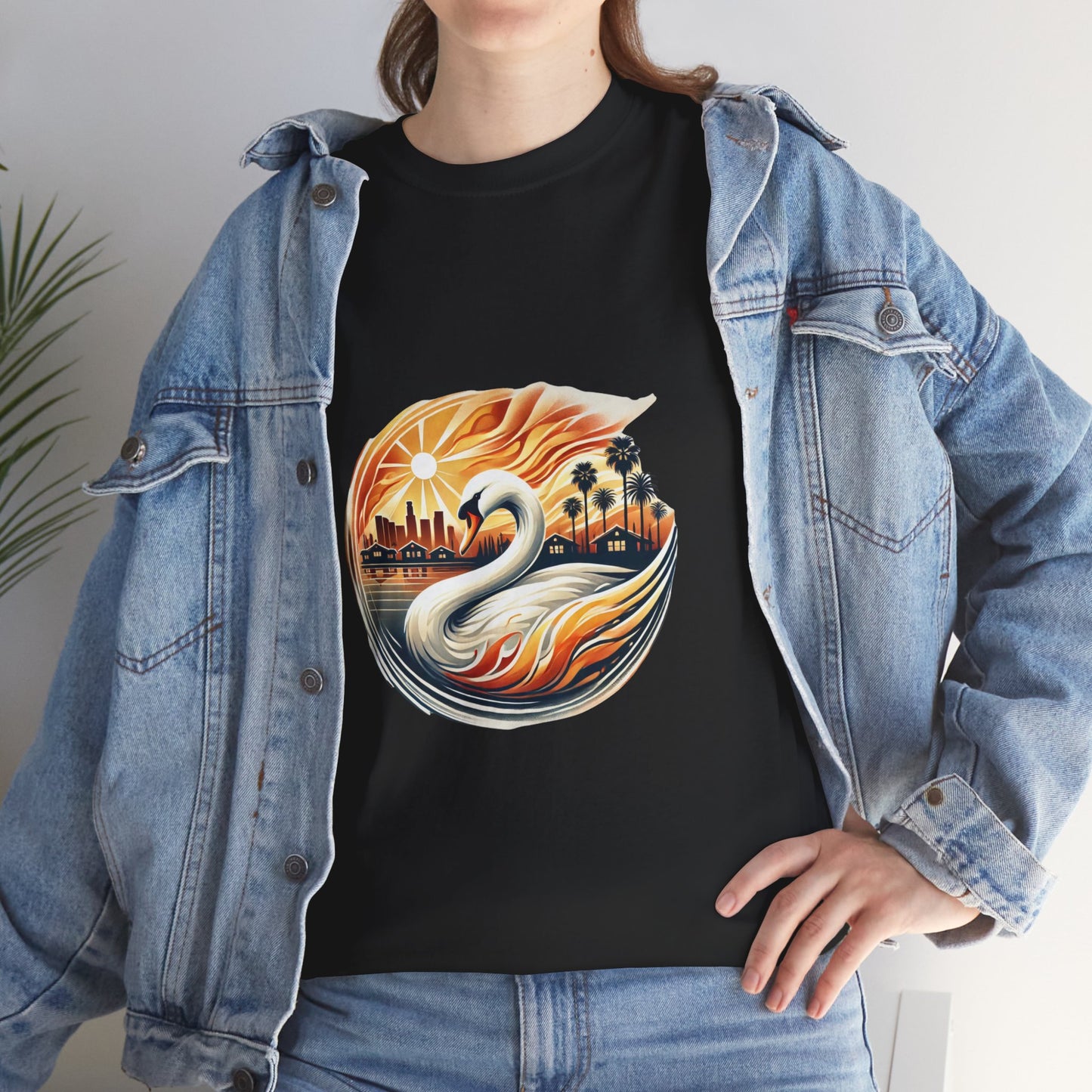 Hope Rises: Los Angeles Swan Tee - Unisex Heavy Cotton T-Shirt, Swan Graphic