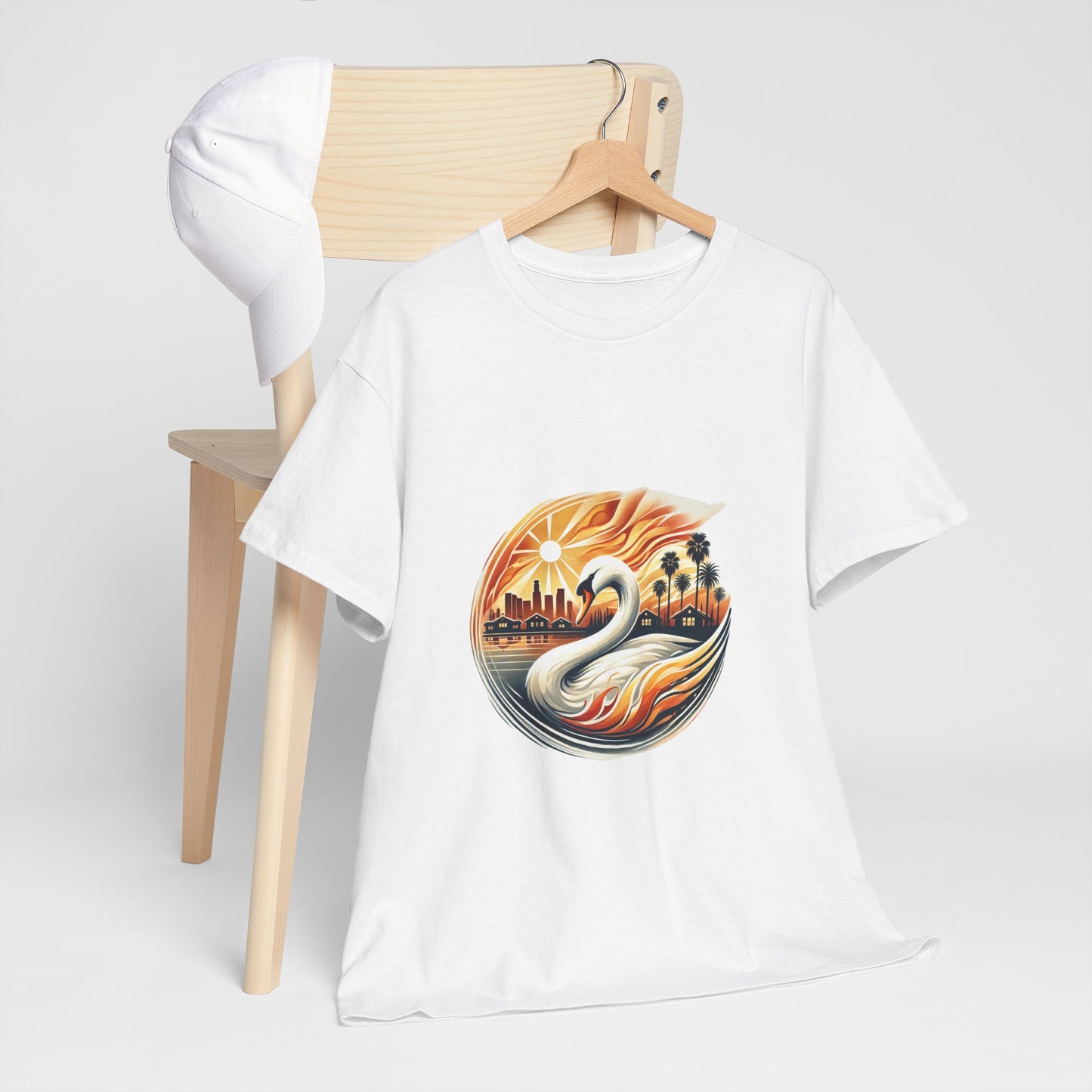 Hope Rises: Los Angeles Swan Tee - Unisex Heavy Cotton T-Shirt, Swan Graphic