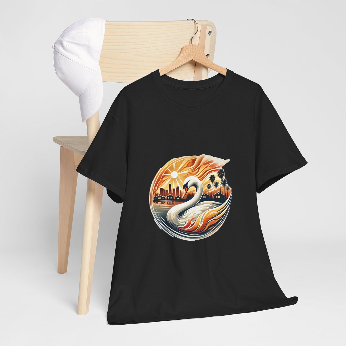 Hope Rises: Los Angeles Swan Tee - Unisex Heavy Cotton T-Shirt, Swan Graphic