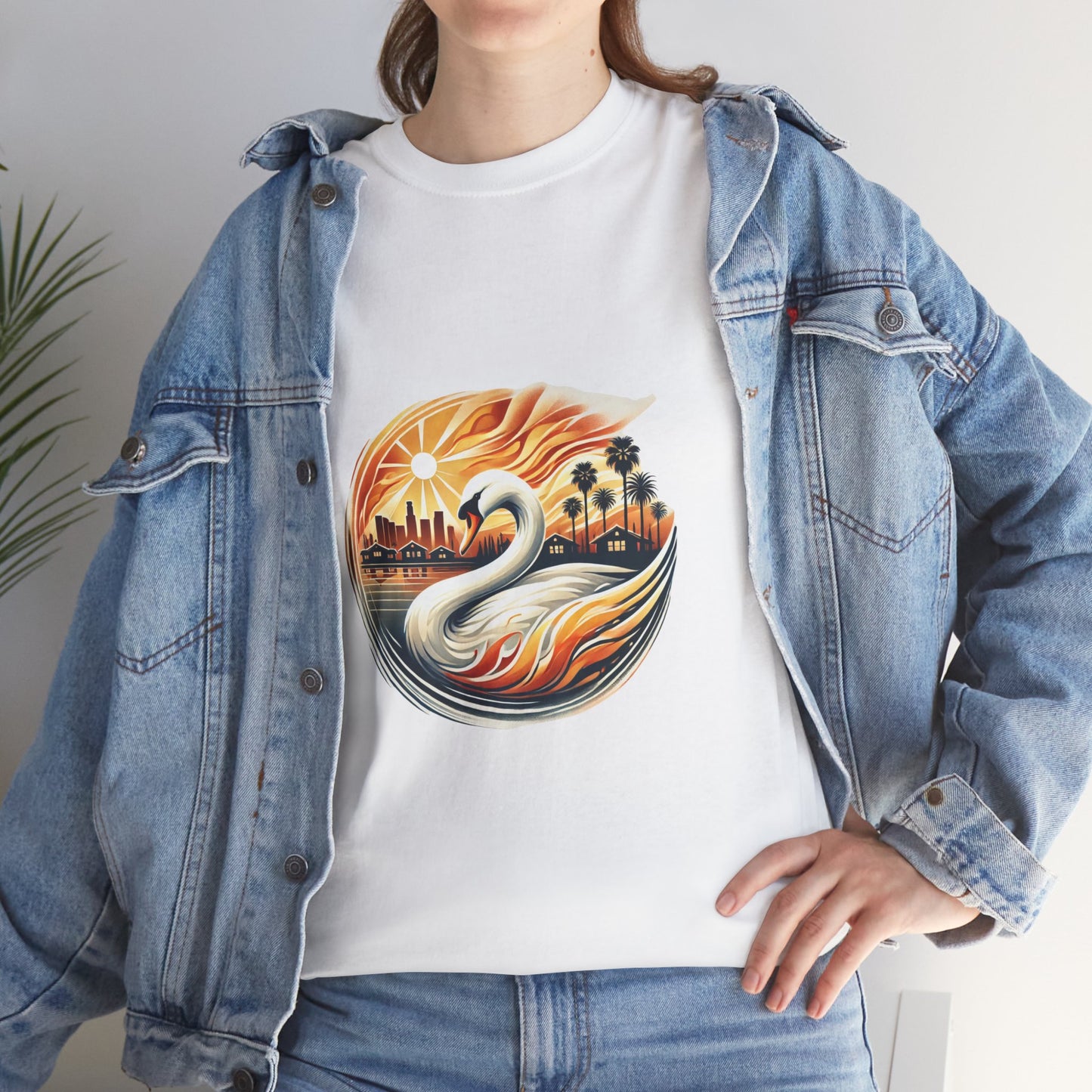 Hope Rises: Los Angeles Swan Tee - Unisex Heavy Cotton T-Shirt, Swan Graphic