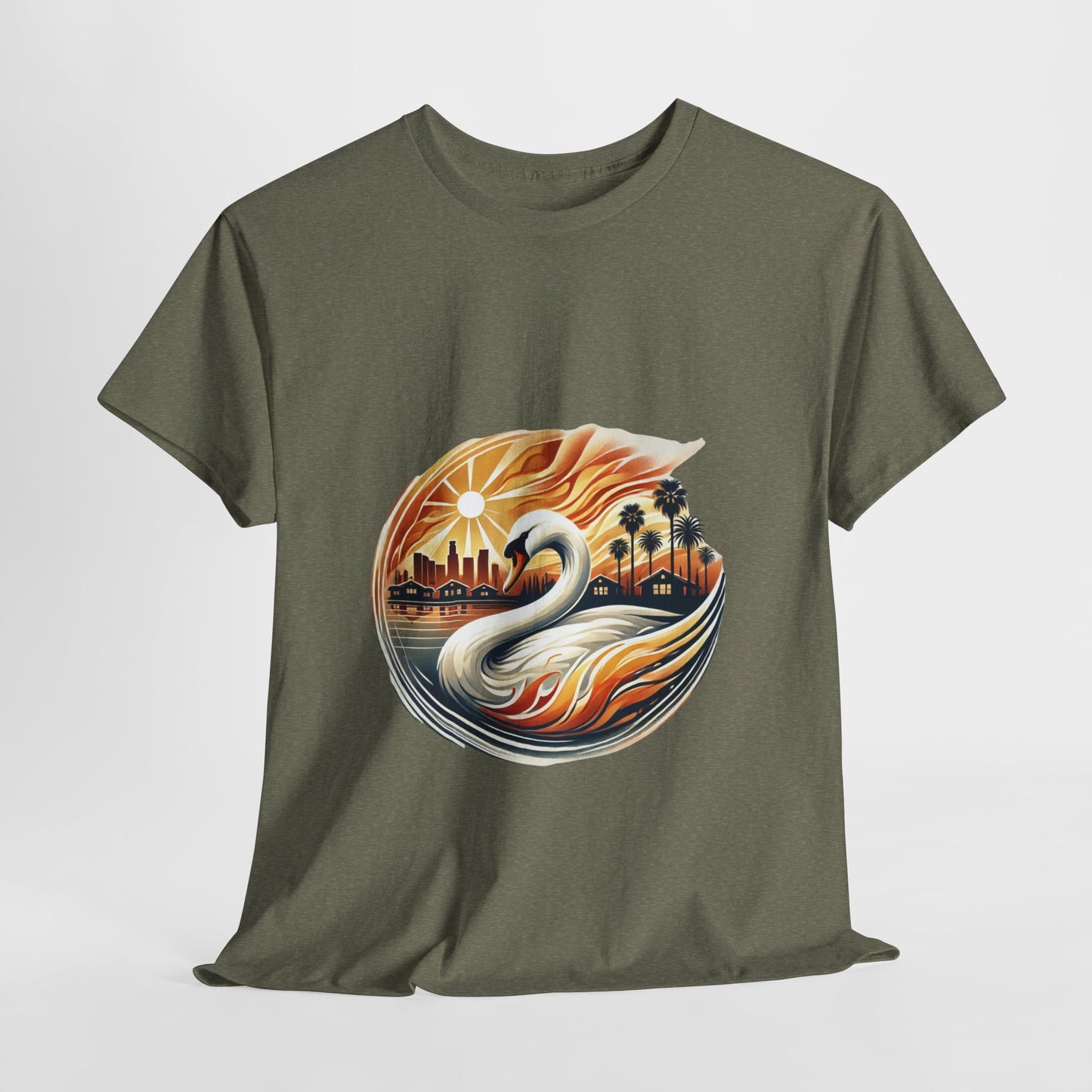 Hope Rises: Los Angeles Swan Tee - Unisex Heavy Cotton T-Shirt, Swan Graphic
